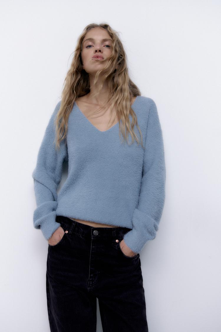 FAUX FUR SWEATSHIRT Light blue ZARA United States